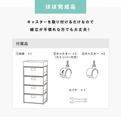 4段ランドリーラック 幅40.5cm すきま収納 水濡れOK 完成品 ラタン調