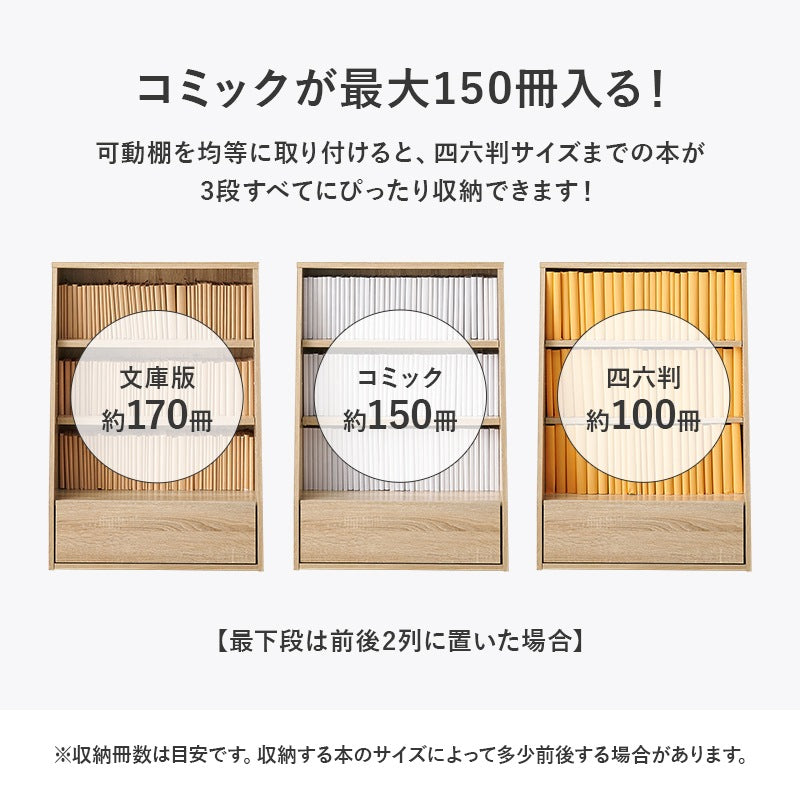 微調整ができるブックラック 本棚 ロータイプ 幅60cm 下段は大判用