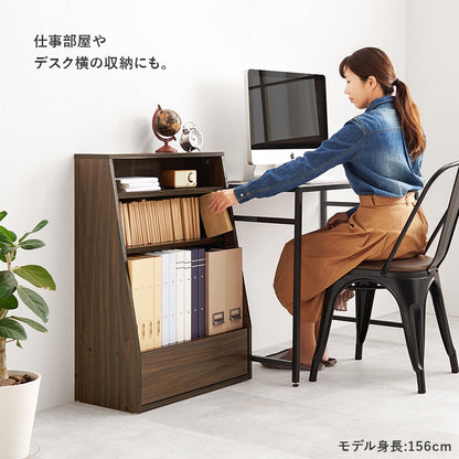 微調整ができるブックラック 本棚 ロータイプ 幅60cm 下段は大判用