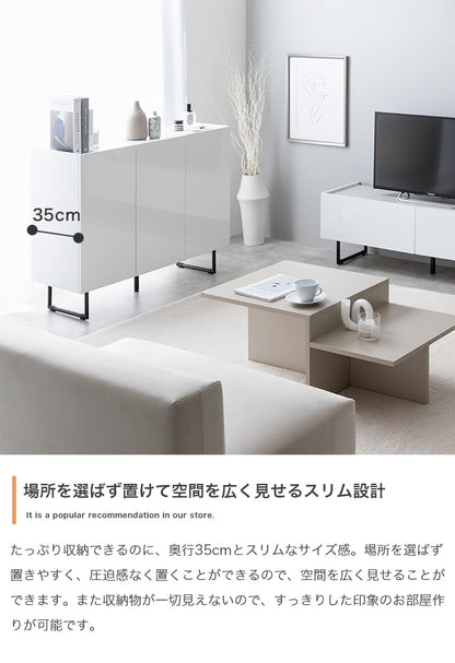 2way鏡面リビングボード 幅100cm フラットデザイン キャビネット 大容量収納