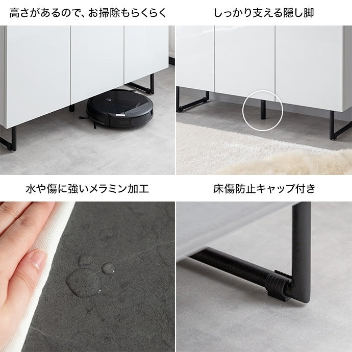 2way鏡面リビングボード 幅100cm フラットデザイン キャビネット 大容量収納
