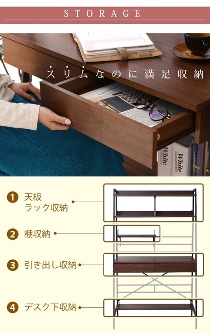 2way High - Low 多機能 PCデスク 棚付き ワークデスク 引き出し収納