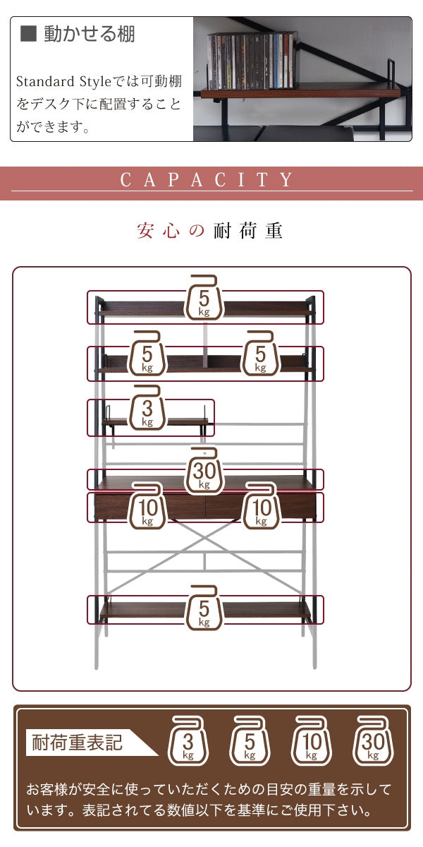 2way High - Low 多機能 PCデスク 棚付き ワークデスク 引き出し収納