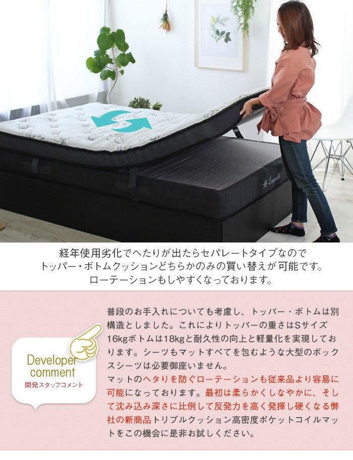 セミダブルベッド＋極厚2層マットレスセット 多機能ベッド コンセント 引出し収納 棚付き