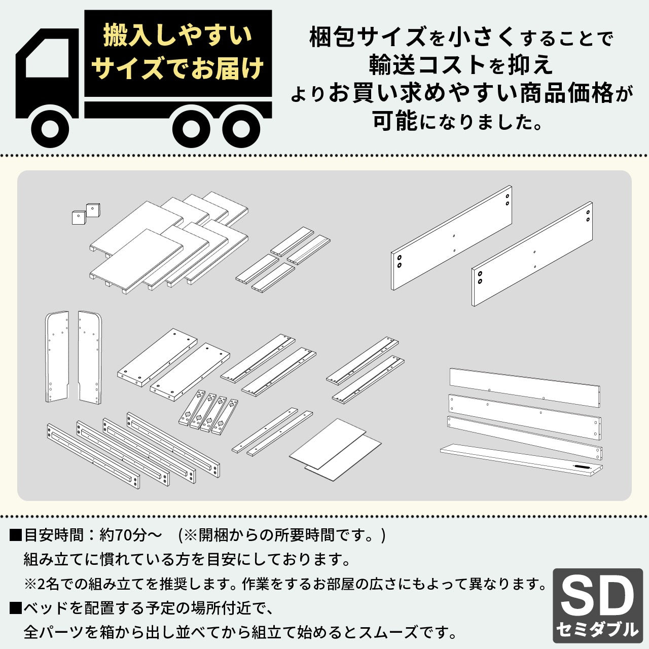 セミダブルベッド＋極厚2層マットレスセット 多機能ベッド コンセント 引出し収納 棚付き