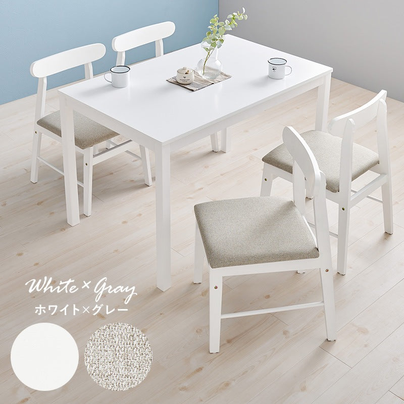 天然木 ダイニング5点セット 4人用 (ダイニングテーブル110x70cm + チェア4脚) ラバーウッド かためクッション座面