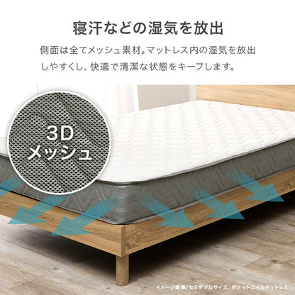 セミシングルショートマットレス SSS 厚さ14.5cm 高密度コイル 小さいサイズ 3Dメッシュ ニット生地 ボンネルコイルマットレス