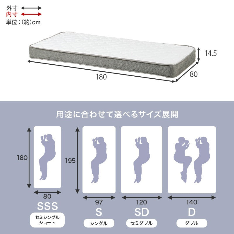 シングルマットレス S 厚さ14.5cm 高密度コイル 3Dメッシュ ニット生地 ボンネルコイルマットレス