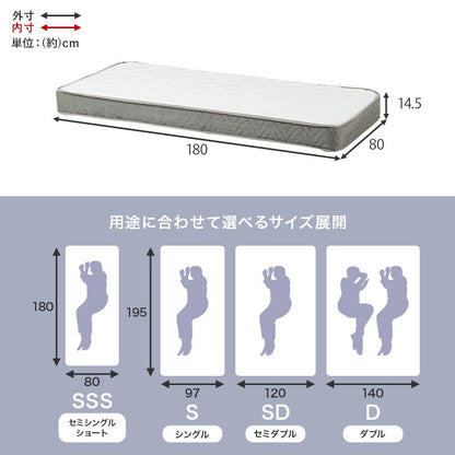 シングルマットレス S 厚さ14.5cm 高密度コイル 3Dメッシュ ニット生地 ボンネルコイルマットレス