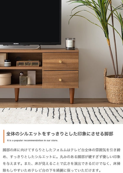 【幅100cm】Lucas 脚付きテレビボード 木目調×ゴールドが上品 3種類の収納＆配線スリットでスッキリ整理