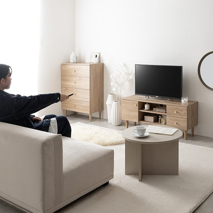 【幅100cm】Lucas 脚付きテレビボード 木目調×ゴールドが上品 3種類の収納＆配線スリットでスッキリ整理