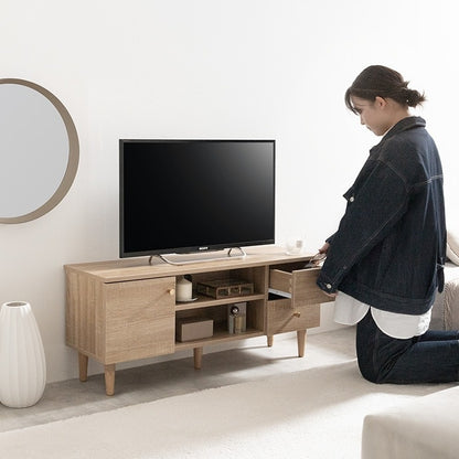 【幅100cm】Lucas 脚付きテレビボード 木目調×ゴールドが上品 3種類の収納＆配線スリットでスッキリ整理