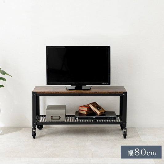 キャスター付き テレビ台 ヴィンテージスタイル 幅80cm メッシュ収納棚 32インチ対応