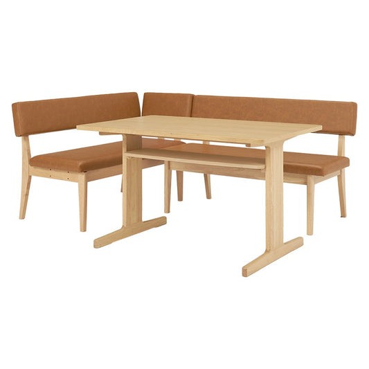 L字ダイニング 3点セット （ダイニングテーブル幅110cm + 2人掛けベンチ + コーナーベンチ） 天然木オーク材 PVCレザー