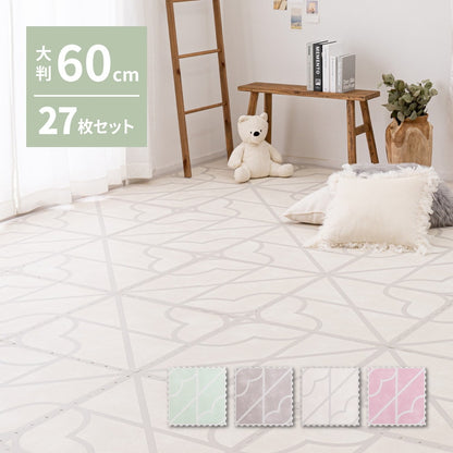 ジョイントマット 大判 27枚セット（1枚60x60cm 厚み12mm） レトロデザイン 防音 撥水性 サイドパーツ付き フリーカット可能