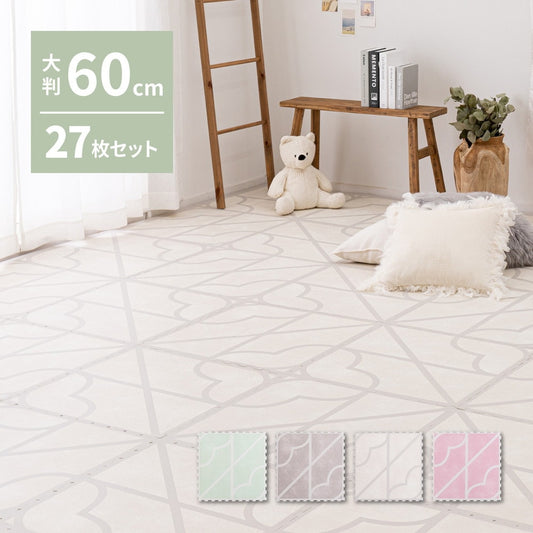 ジョイントマット 大判 27枚セット（1枚60x60cm 厚み12mm） レトロデザイン 防音 撥水性 サイドパーツ付き フリーカット可能