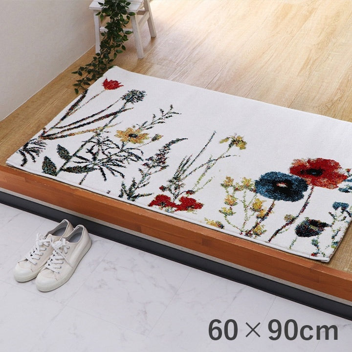 玄関マット 60x90cm エントランスマット 花柄 トルコ製 ウィルトン織