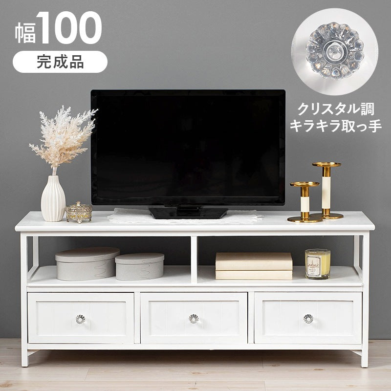 桐 テレビ台 ローボード 幅100cm クリスタル調取っ手 32インチまで対応 完成品
