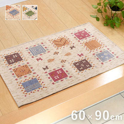 玄関マット 60x90cm ギャベ柄 シェニール糸 滑り止め シンプル