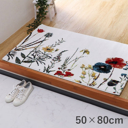 玄関マット 50x80cm エントランスマット 花柄 トルコ製 ウィルトン織