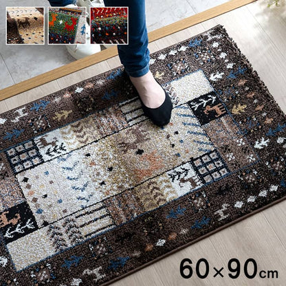 玄関マット 60x90cm ギャベ柄 ウィルトン織 消臭 抗菌 軽量 トルコ製
