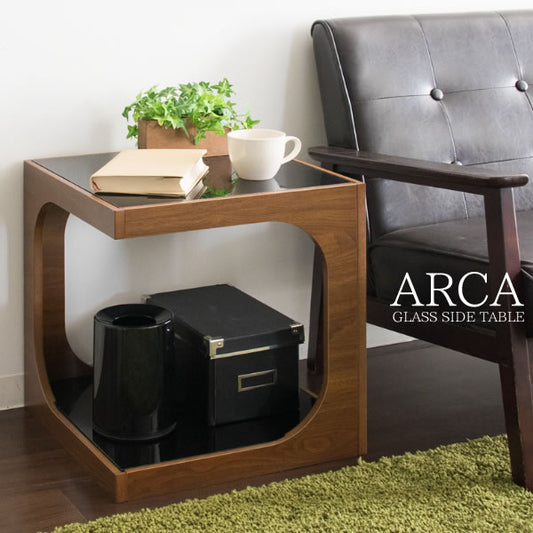 サイドテーブル ARCA ガラス天板 キューブ型