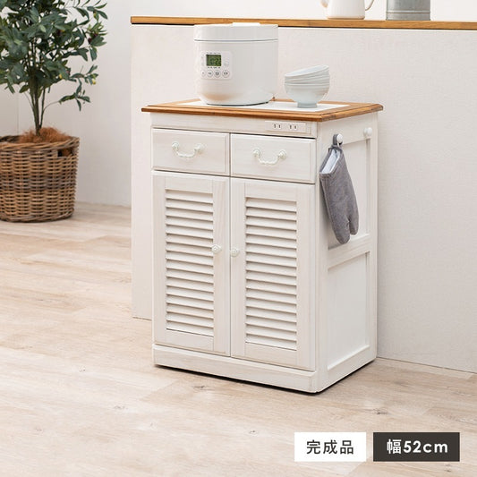 キッチンカウンター 耐熱タイル天板 コンセント付き 隠しキャスター 天然木 アンティーク調
