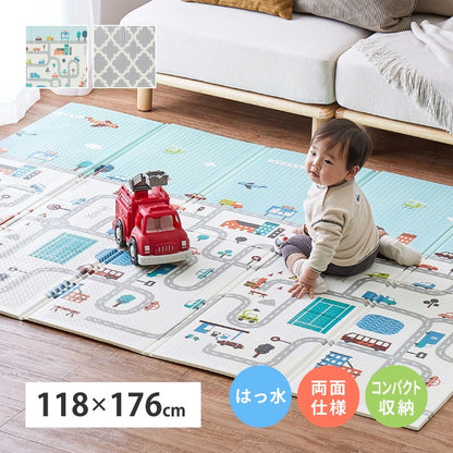 プレイマット 118x176cm リバーシブル 柄2種類 折りたたみ 収納袋付き 厚み約10mm 安全 防音 撥水