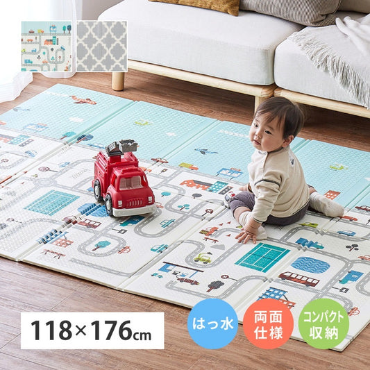 プレイマット 118x176cm リバーシブル 柄2種類 折りたたみ 収納袋付き 厚み約10mm 安全 防音 撥水