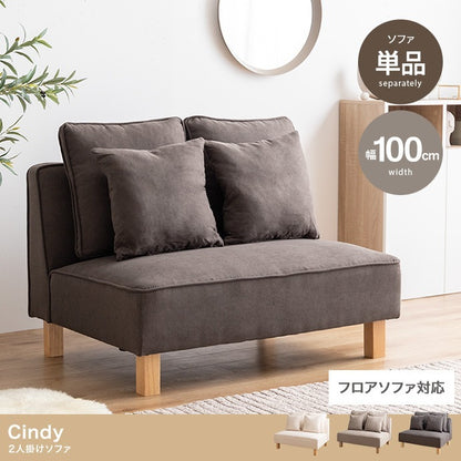 2人掛けソファ もっちり広々座面 ローソファ 2P 背もたれクッション付き ファブリック 脚取り外し可能