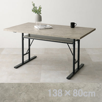 コンクリート調 ダイニングテーブル 138x80cm 中央スリット 棚付き 横揺れ防止 重厚感