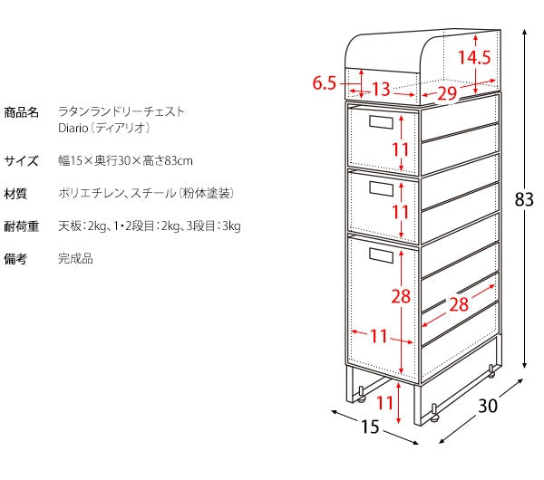 ランドリーチェスト スリム 幅15cm 人工ラタン 防水パンまたぎOK 通気性 すきま収納 洗面所
