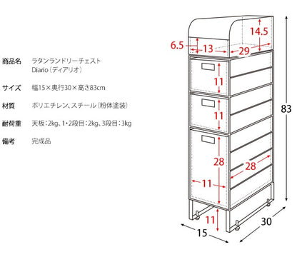 ランドリーチェスト スリム 幅15cm 人工ラタン 防水パンまたぎOK 通気性 すきま収納 洗面所