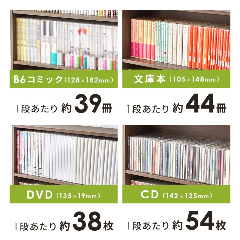 薄型コミックラック 本棚／省スペース＆大容量収納 可動棚付き・スタイリッシュデザイン