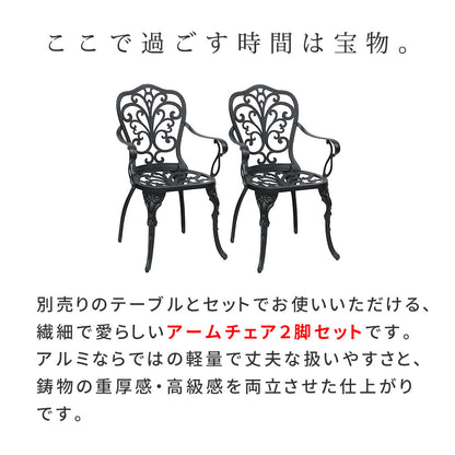 アルミ製アームチェア 2脚セット 軽量＆高耐久／屋内外兼用 シンプルモダンデザイン
