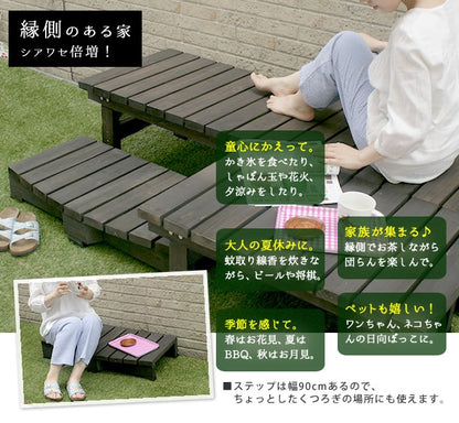 縁台ステップ 幅90cm コンパクト 屋外 高耐久 木目調 ナチュラル ウッドデッキ 段差解消