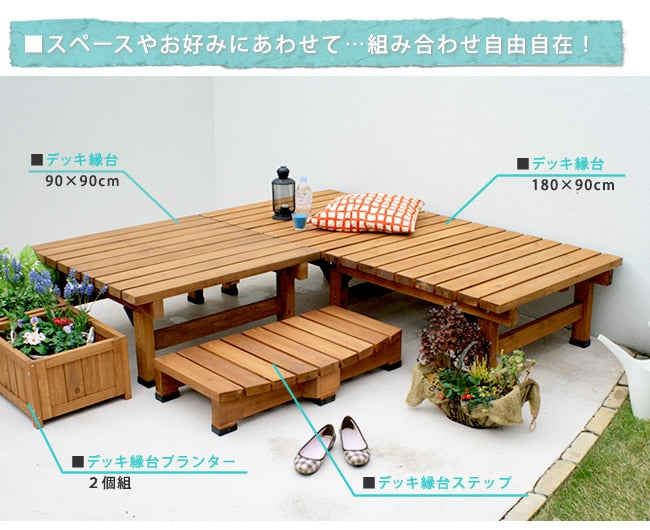 縁台ステップ 幅90cm コンパクト 屋外 高耐久 木目調 ナチュラル ウッドデッキ 段差解消