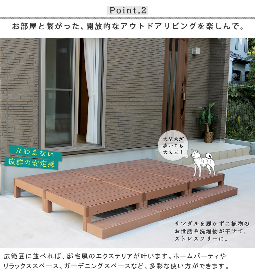 【人工木ウッドデッキ】環境に優しい＆高耐久／屋外対応・組立簡単 ナチュラルモダンデザイン