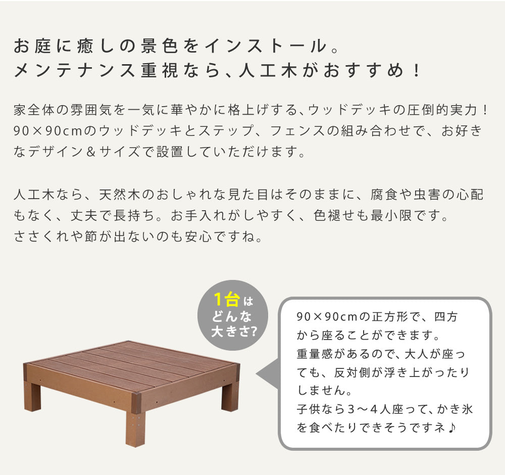 ウッドデッキ 人工木 6台セット ステップ フェンス付き 高耐久 エコ 屋外 組立簡単