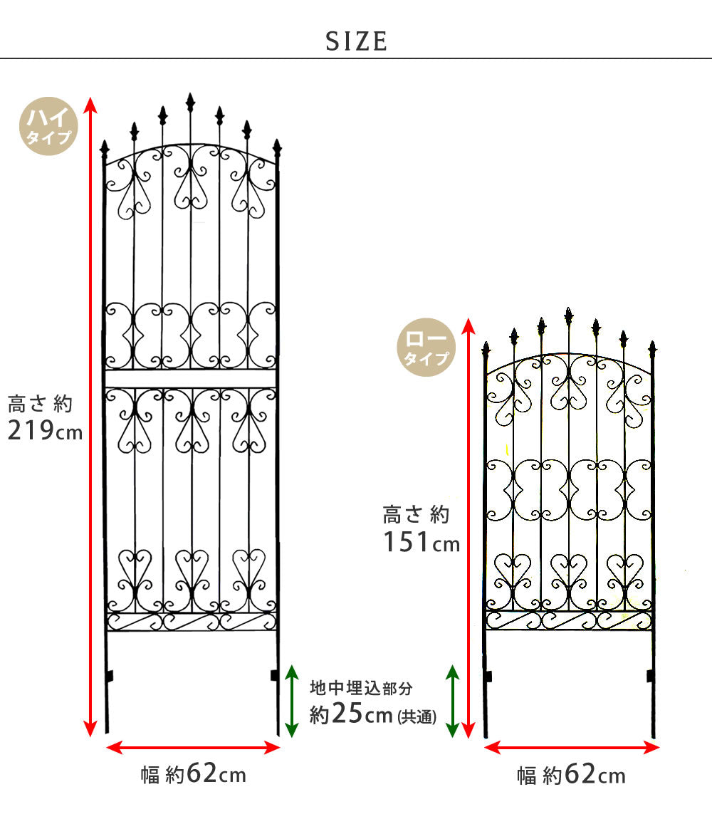 アイアンローズフェンス220 2枚組／英国風アンティークデザイン／高さ220cm