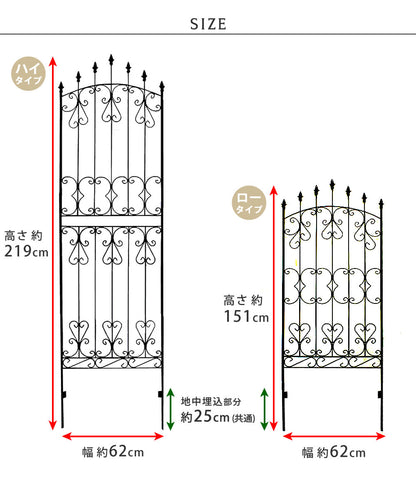 アイアンローズフェンス220 2枚組／英国風アンティークデザイン／高さ220cm
