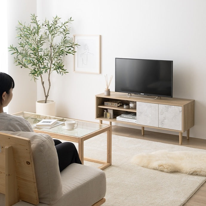 テレビ台 ローボード 幅110cm 木目 ストーン柄 バイカラー 収納付き コンパクト おしゃれ