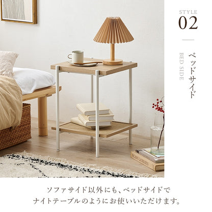 サイドテーブル ラタン調 幅39cm アジャスター付き おしゃれ収納 ソファ横 ベッド横
