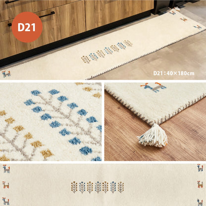 キッチンマット 約40×120cm ギャッベ ウール 手織り ふかふか 床暖房OK オールシーズン