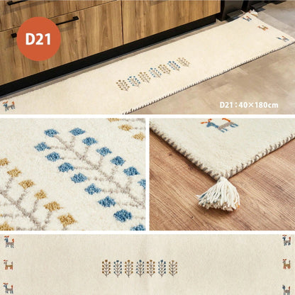 キッチンマット 約40×240cm ギャッベ ウール 手織り ふかふか 床暖房OK オールシーズン