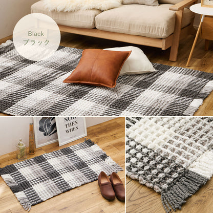 ぽこぽこキッチンマット 【約45×120cm】ワッフル風　洗濯機OK　ギンガムチェック柄　床暖房対応