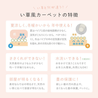 カーペット い草風 約174×174cm 江戸間2畳 耐水 パステルカラー 洗える 軽量