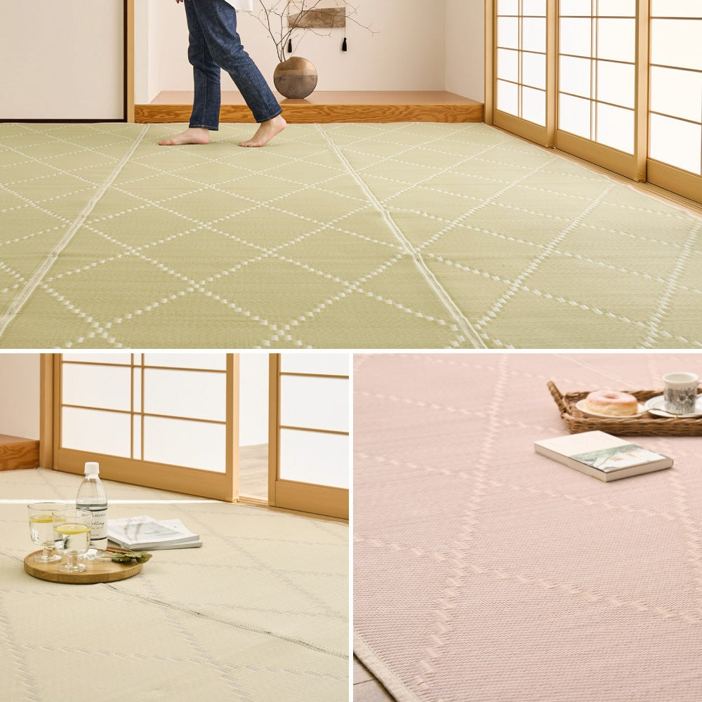 カーペット い草風 約174×174cm 江戸間2畳 耐水 パステルカラー 洗える 軽量