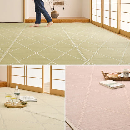 カーペット い草風 約174×174cm 江戸間2畳 耐水 パステルカラー 洗える 軽量