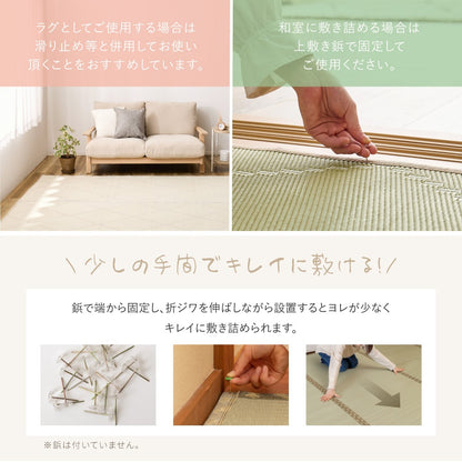 カーペット い草風 約174×174cm 江戸間2畳 耐水 パステルカラー 洗える 軽量